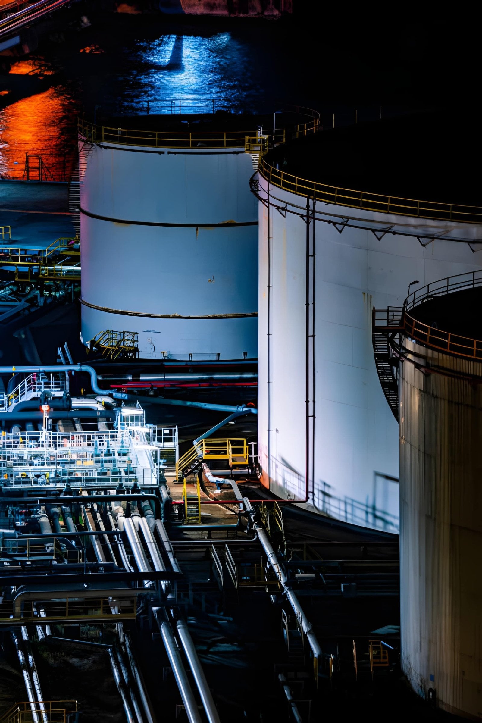 Industrial petroleum blending equipment inside a modern bulk liquid terminal